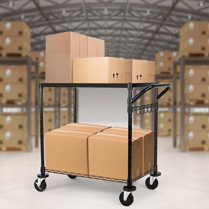 WDT 680Lbs Capacity Heavy Duty Rolling Utility Cart, 2 Tier Rolling Carts - Image 8