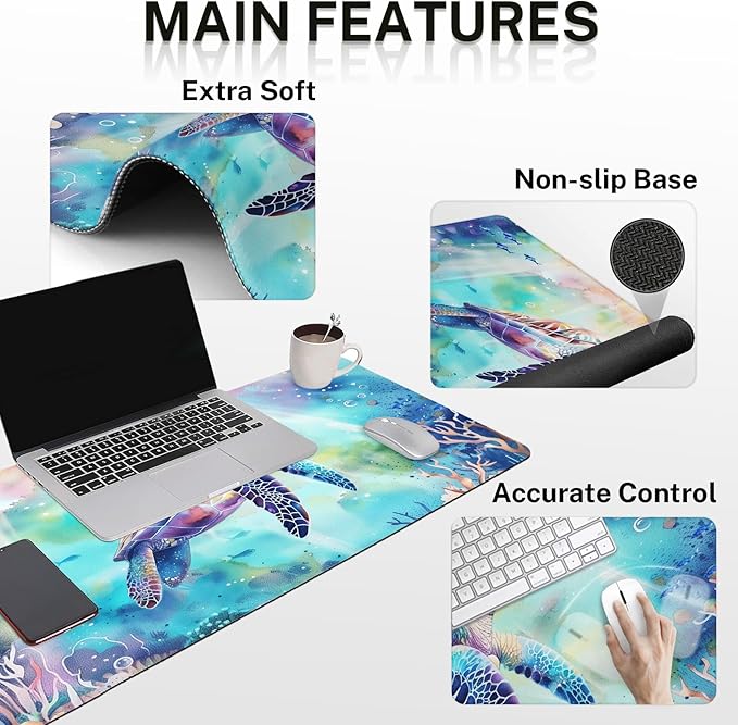Britimes Sea Turtle Cute Ocean Keyboard Mouse Pad Set 4in1 Large - Image 3