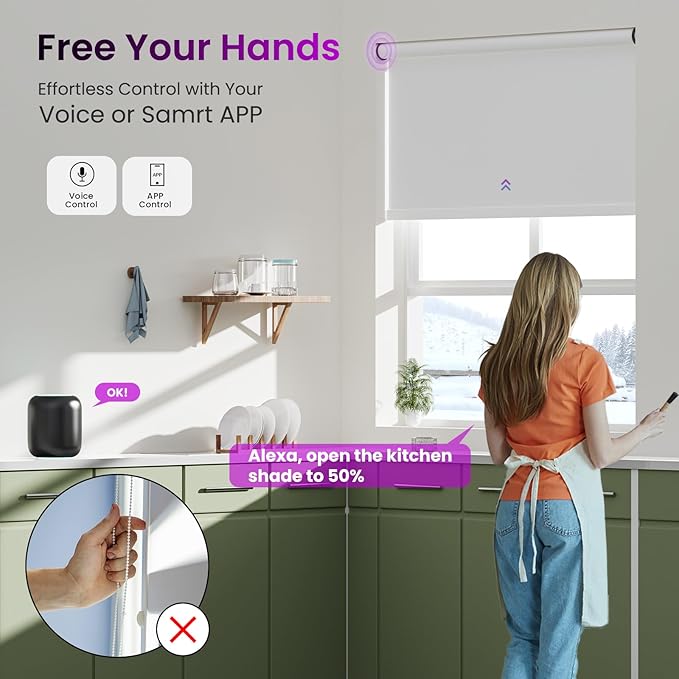 Astomi Motorized Smart Blinds for Windows, Automatic Roller Blackout Shades - Image 2