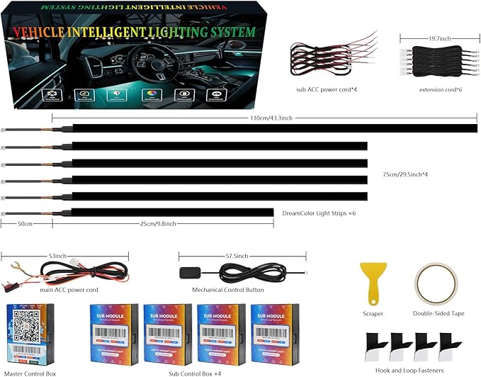 New Version Dreamcolor Acrylic Interior Car Lights 6 in 1 RGB LED Strip Lights - Image 9