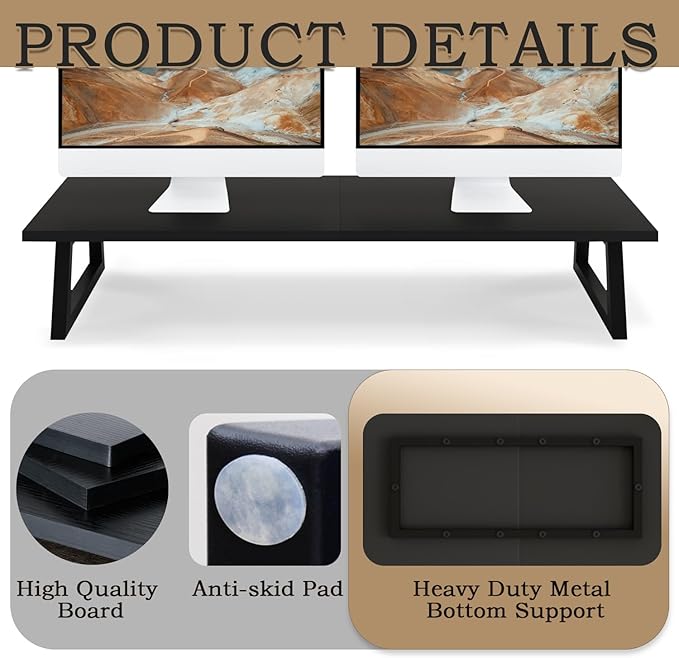 TEAMIX 31.5 inch Dual Monitor Riser, Long Black Monitor Stand Riser Wide TV - Image 6