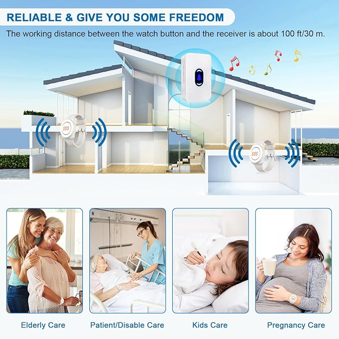 Daytech Wireless Wrist Pager Caregiver Call Button in Home System Watch Alarm - Image 3