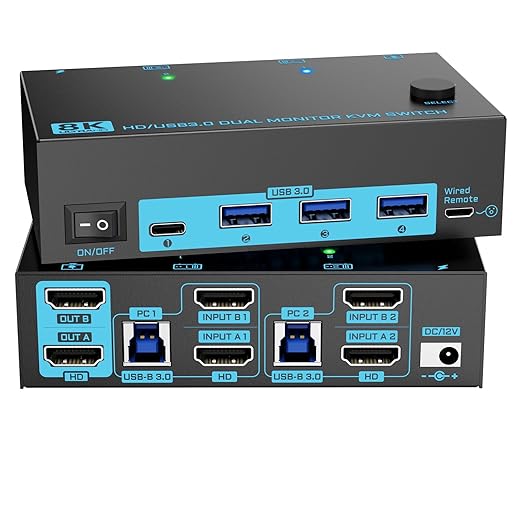 8K Dual Monitor KVM Switch Dual HDMI 2.1 2 Monitors 2 Computers 2 in 2 Out 4 by DXCHIP
