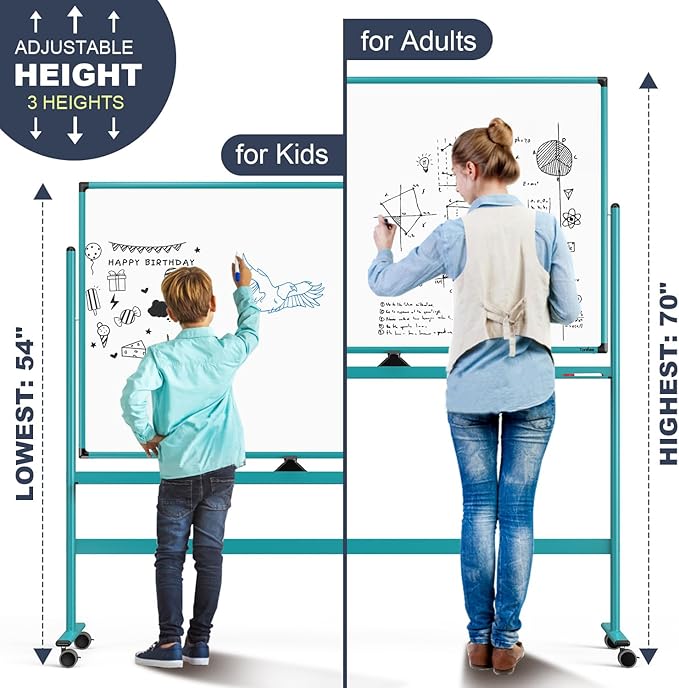 Mobile Whiteboard on Wheels, 48x32 Inches Rolling Whiteboard, Magnetic Dry - Image 2