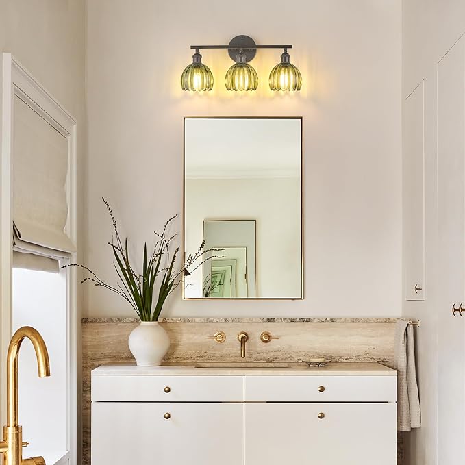 Shenmoyl Bathroom Light Fixtures, 3-Light Black Vanity Wall Light Over Mirror - Image 2
