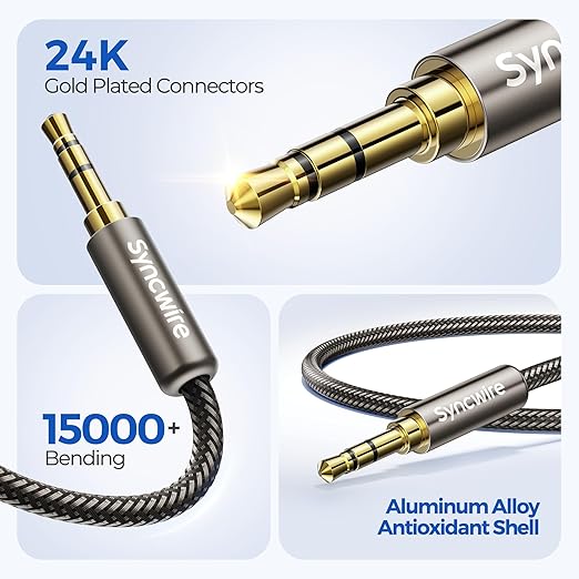 SYNCWIRE 3.5mm Nylon Braided Aux Cable, Audio Auxiliary Input Adapter Male to - Image 2
