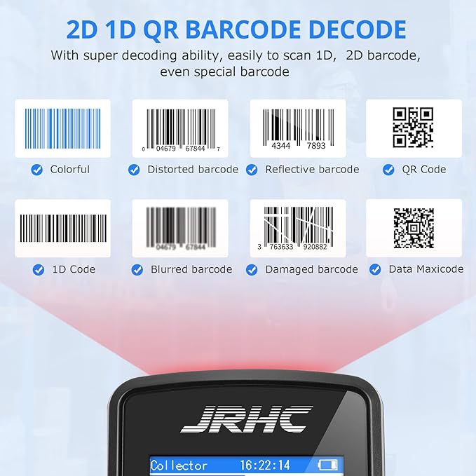 1D 2D Barcode Scanner Wireless, JRHC Portable Inventory Scanner & Data - Image 3