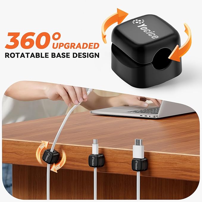 Yocice 12Pack Rotatable Cord Organizer, Spring Cable Clips Desk Cable - Image 2