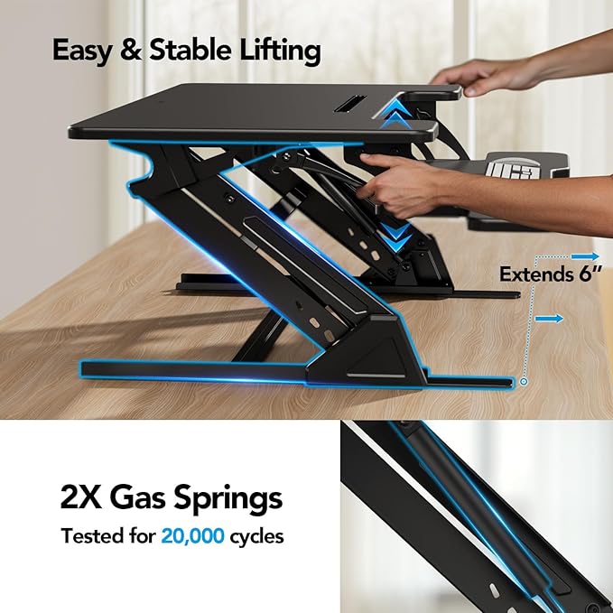 HUANUO 32" Z Shaped Stable Standing Desk Converter, Height Adjustable Sit Stand - Image 5