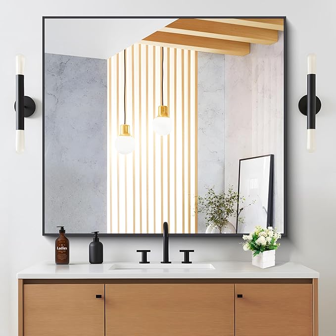 Black Bathroom Mirror for Wall, 36x40 Inch Rectangle Mirrors - Image 2