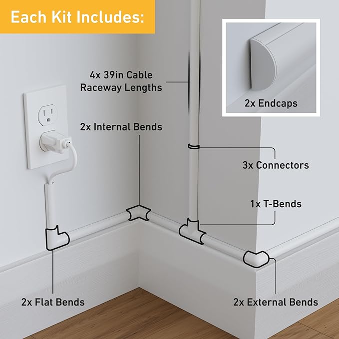 D-Line 13.12ft Cord Hider Kit, Patented Cable Cover, Hide Wires on Wall - Image 2