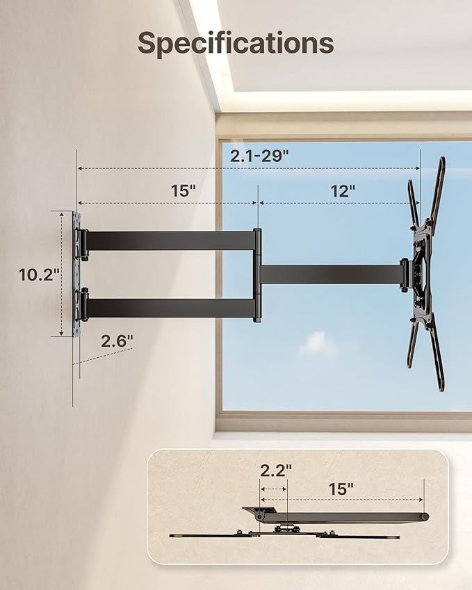 monTEK Long Arm TV Wall Mount for Most 23-65 Inch TVs, 29 Inch Long Extension - Image 8