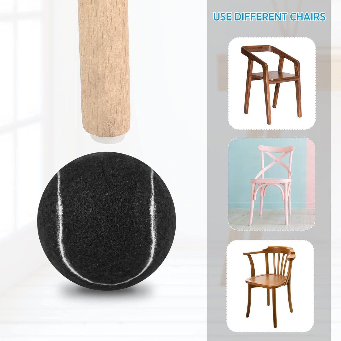 Macarrie 24 Pcs Precut Tennis Balls for Chair Legs Furniture Legs, Black | Floor Protection Chairs Desks Furniture Tennis Balls for Chairs Feet Long Lasting Foot Covers