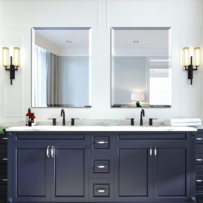 Mirrorons Beveled Mirror, Wall Mirror 24" x 32", Frameless Rectangle Bathroom - Image 4
