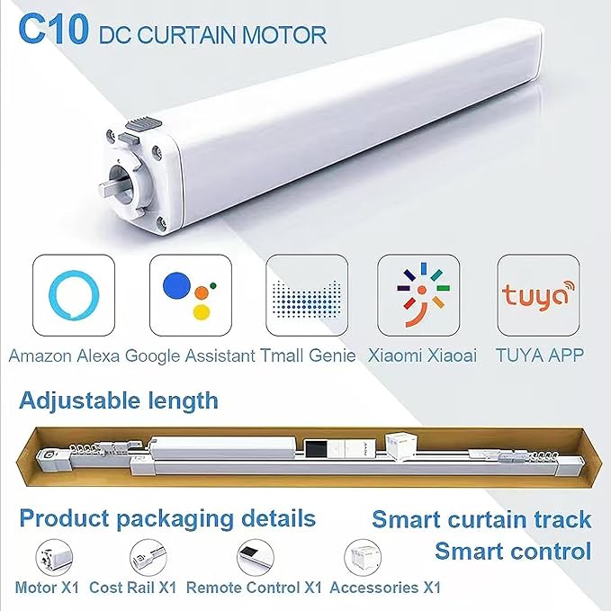 TIPIACE Rechargeable Motorized Curtain tracks to Remote Control Ceiling Mount - Image 2