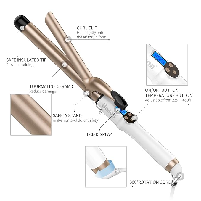 Hoson 1 Inch Curling Iron Professional Ceramic Tourmaline Coating Barrel Hair - Image 5