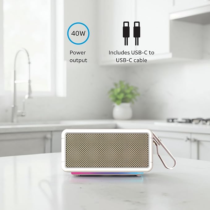 AT&T Essentials Retro 40W Bluetooth Speaker, IPX6 Waterproof, LED Light Modes - Image 5