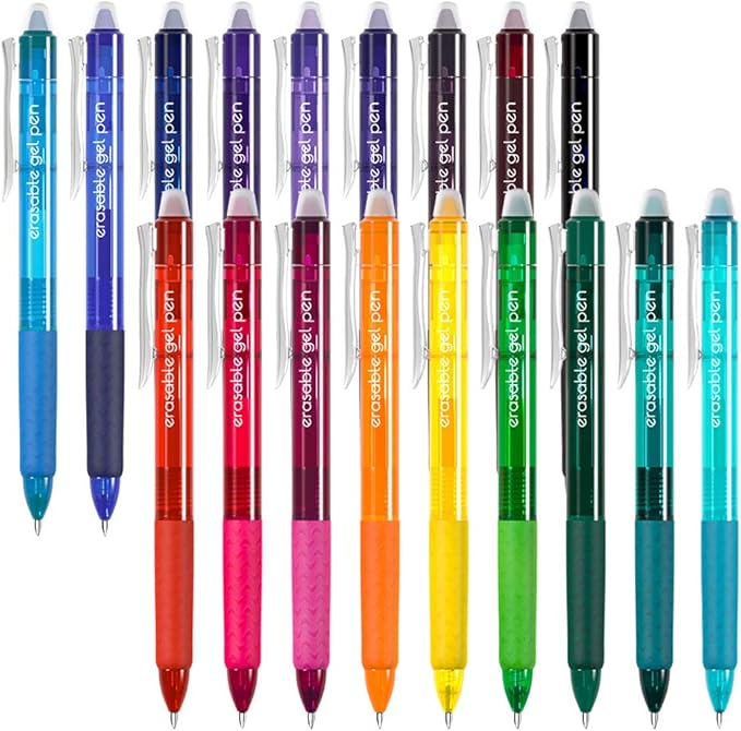 Vanstek 18 Colors Retractable Erasable Gel Pens Clicker, Fine Point, Make by Vanstek