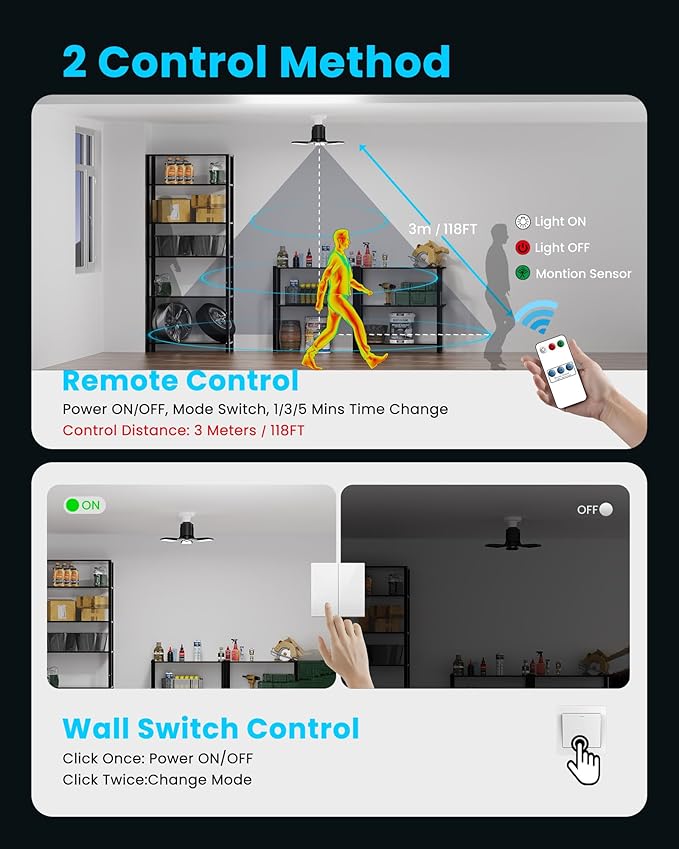 Kryoza Motion Sensor Garage Light 80W 8000LM, Motion Activated Shop Light - Image 2