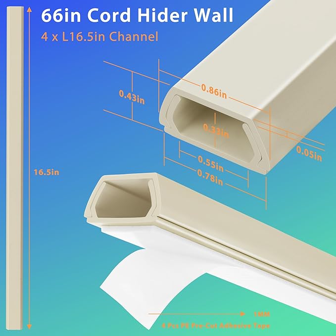 66in YCLYC Wire Covers for Cords Kit, Cord Covers for Wires on Wall, TV Cable - Image 2