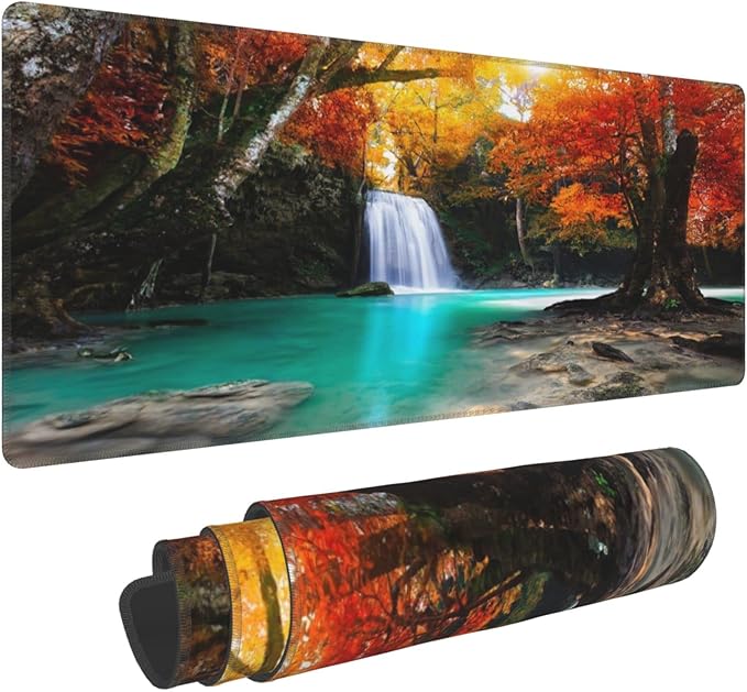 Deep Forest Waterfall Extended Big Mouse Pad Large, XL Gaming Mouse Pad Desk Pad by CANFLASHION
