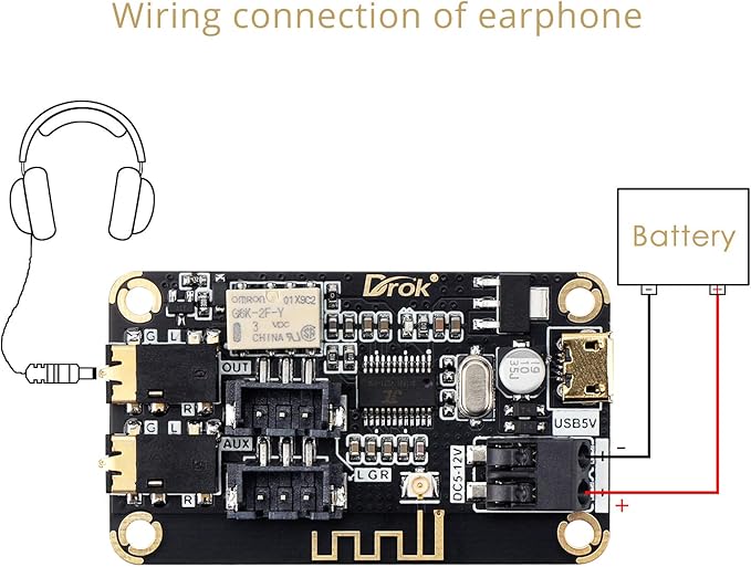 DROK Blue~Tooth Board, 12V Audio Receiver Blue~Tooth Module DC 5V-12V Portable - Image 5