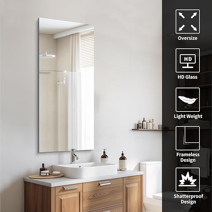 CILIBER Frameless Mirror, 20x48 Inch Bathroom Mirrors - Image 5
