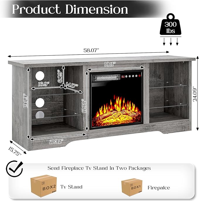 VITESSE 58 Inches Fireplace TV Stand - Image 2