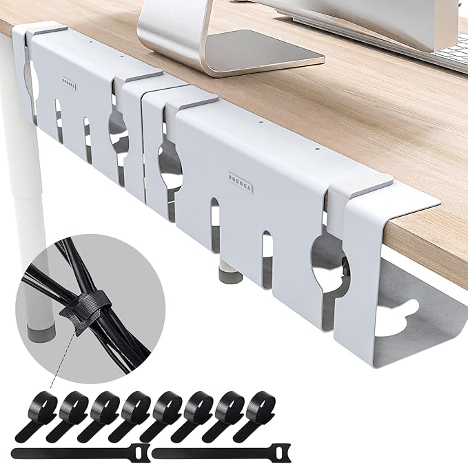 NODOCA No Drill Under Desk Cable Management Tray, Punch-Free Clamp on, Metal by NODOCA