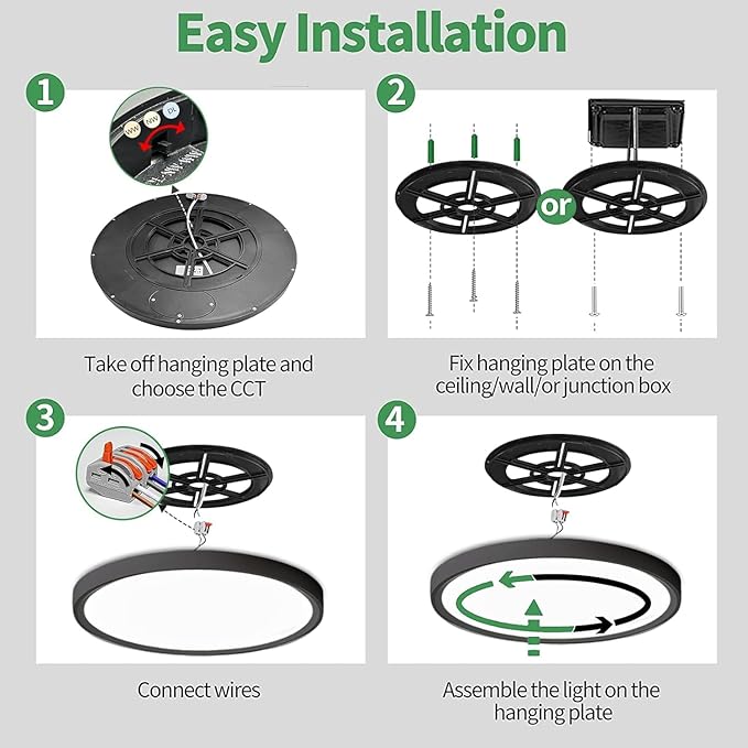 4PK 15.8 Inch Black LED Flush Mount Ceiling Light, 3000K/4000K/6000K CCT - Image 6