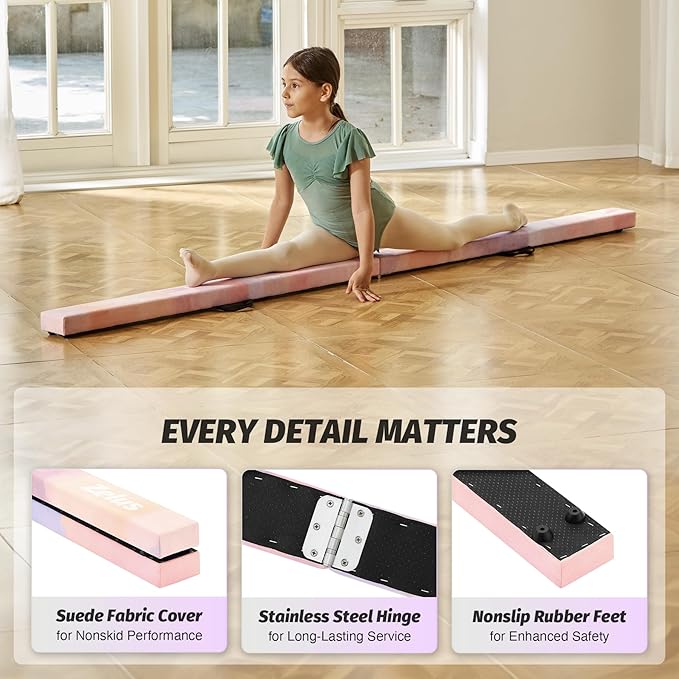 ZELUS 8' Folding Gymnastics Balance Beam, Floor Balance Beam w/Carry Handles - Image 4