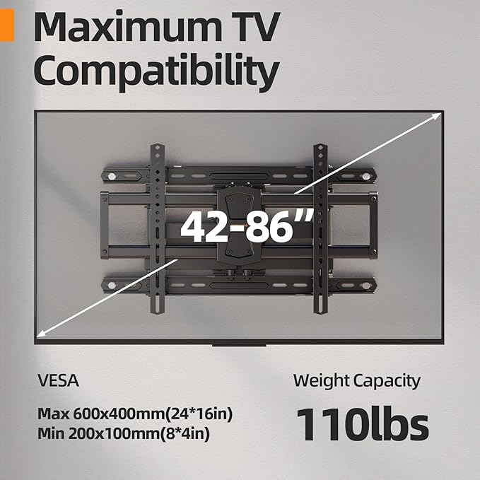 IWORKBORAD 42-86 '' Full Motion TV Wall Mount 24 Inch Studs, Heavy Duty TV - Image 6