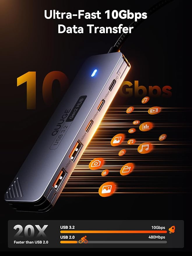 USB C Hub 10Gbps, QUUGE 5-in-1 USB Splitter - Image 3