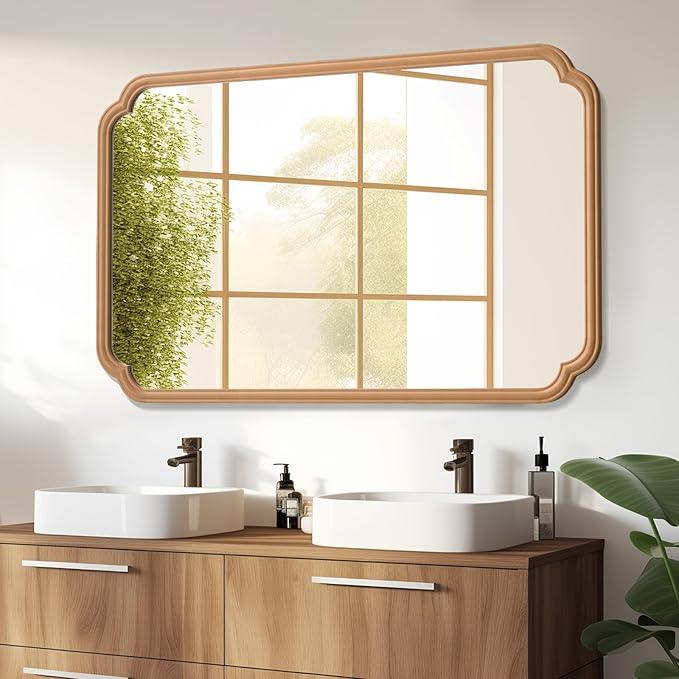 30"x48" Wood Bathroom Mirror for Wall, Large Wood Bathroom Vanity Mirror by FerytangeHome