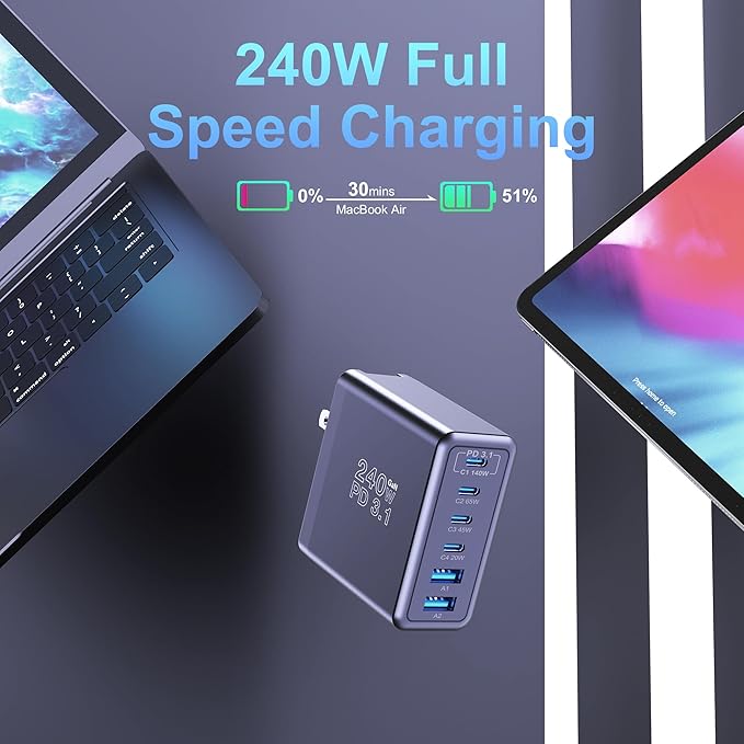Graaci 240W USB C Charger, 140W Laptop Fast Charger, PD3.1 PPS 6-Port USB Type - Image 7