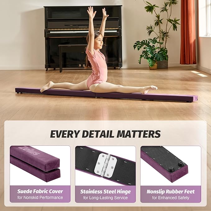 ZELUS 8' Folding Gymnastics Balance Beam, Floor Balance Beam w/Carry Handles - Image 4