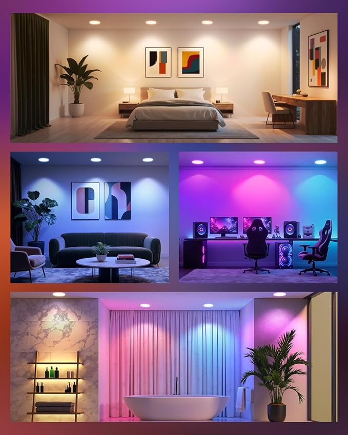 Smart Recessed Lighting 6 Inch, RGBCW Color Changing Canless Recessed Ceiling - Image 3