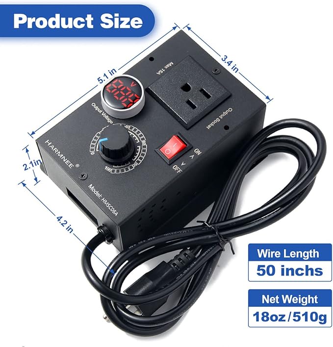 HARMNEE AC Motor Speed Controller 110-120V / 10A Rated / 15A Max, Fan Speed - Image 4