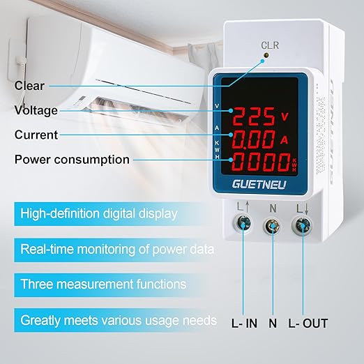 GUETNEU Digital Display Energy Meter Energy Tester Electricity Usage Monitor AC - Image 2