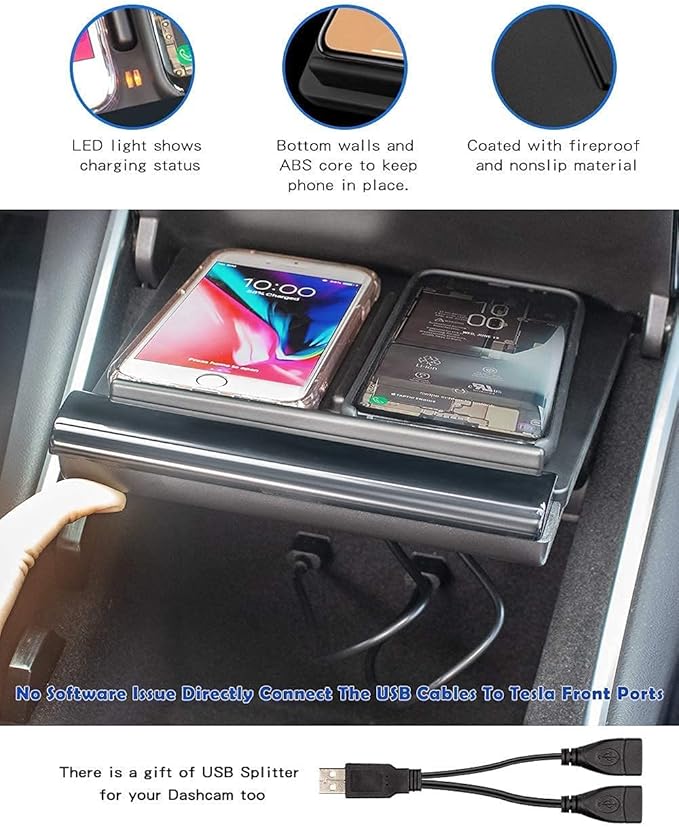 TAPTES Wireless Charger for Tesla Model 3 2017 2018 2019 2020, Dual Phone - Image 4