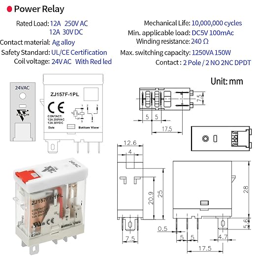 6 Pcs 24VAC Relay Electromagnetic Power Relay 12 Amp 5Pins SPDT 1NO 1NC - Image 4