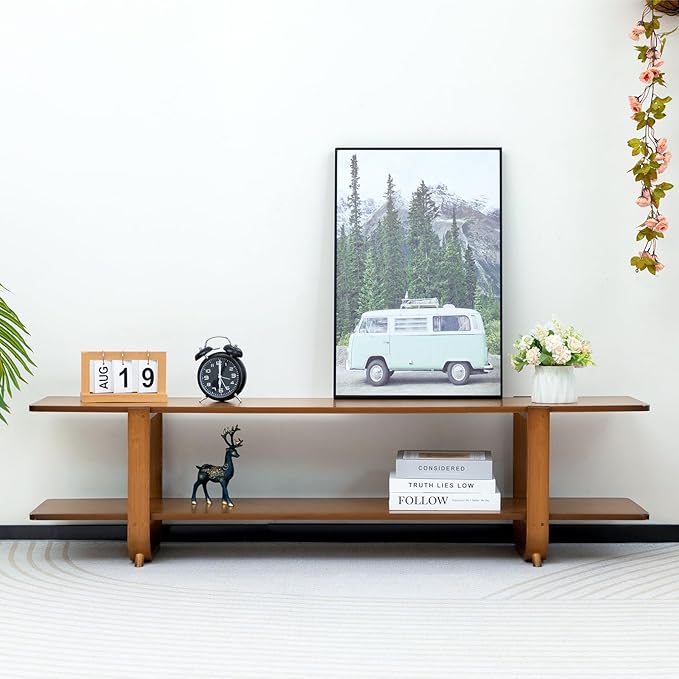 HollyHOME Bamboo TV Stand with Storage - Image 9