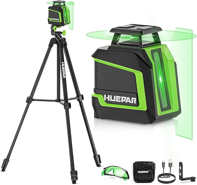 Huepar 360° Laser Level with Tripod 60in, 82Ft - 165Ft Self Leveling Laser by Huepar