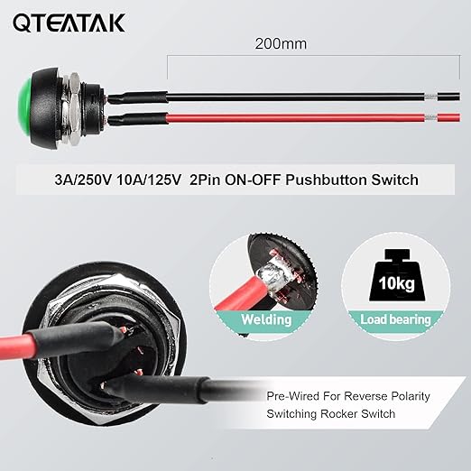 QTEATAK 1/2" Pre-Wired Mounting Hole On/Off Green Mini Round Waterproof - Image 4