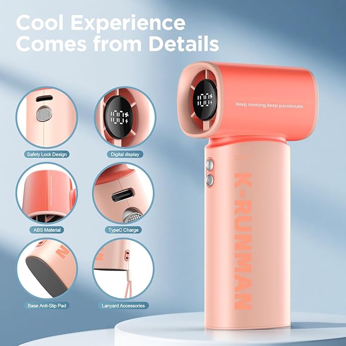 K-RUNMAN Portable Handheld Turbo Fan, 100 Speeds Adjustable Mini Personal Fan - Image 4