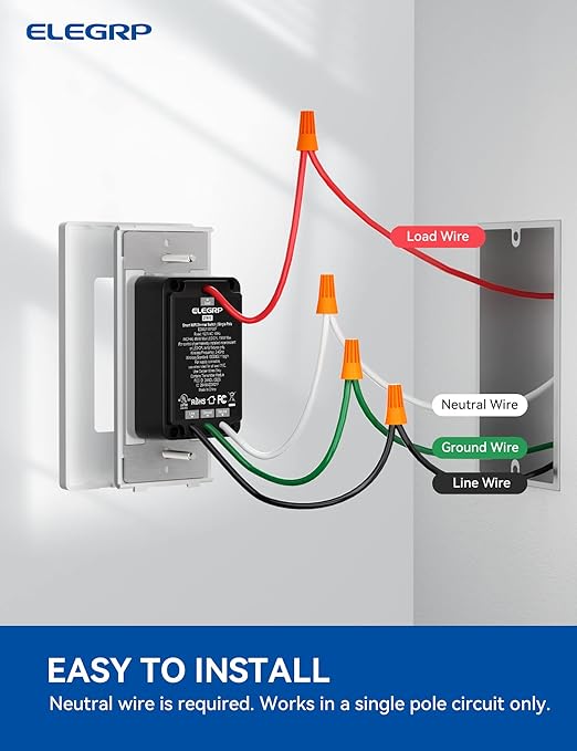ELEGRP Smart Dimmer Light Switch DTR10, Single Pole Setup, 2.4GHz Wi-Fi Touch - Image 6