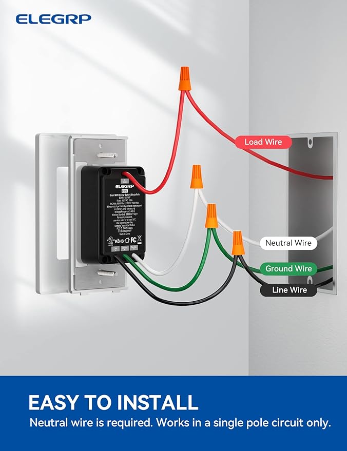 ELEGRP Smart Dimmer Light Switch DTR10, Single Pole Setup, 2.4GHz Wi-Fi Touch - Image 6