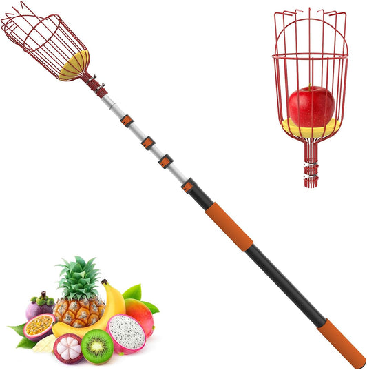 26FT Reach Fruit Picker Pole with Basket Telescoping, Apple Picker with 5-20FT Telescoping Pole for Apple Orange Lemon Mango Avocado Guava Fruit Picking