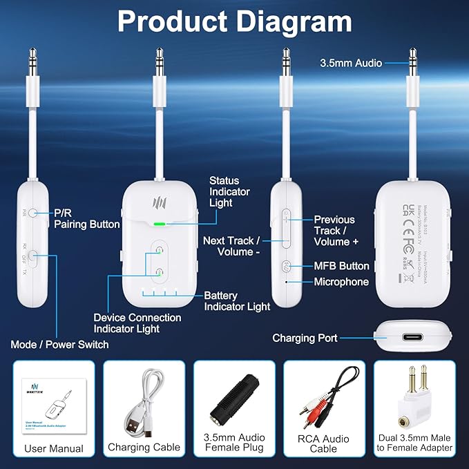 Premium Airplane Bluetooth 5.4 Transmitter Adapter, - Image 8