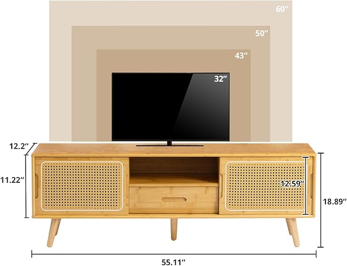 HollyHOME Bamboo TV Stand with Storage - Image 3